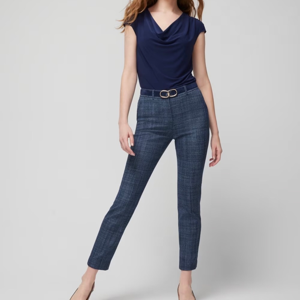 White House Black Market | Slim Ankle Fit Black with Blue pin Strip Pants | 12